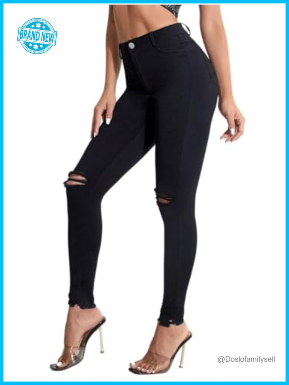Women's High Waisted Ripped Skinny Jeans Stretchy Distressed Denim Pants